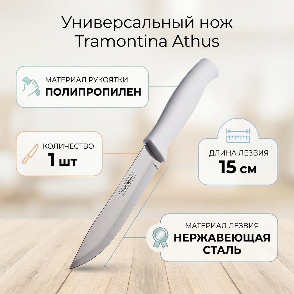 Нож универсальный Tramontina, лезвие: нержавеющая сталь 1 шт