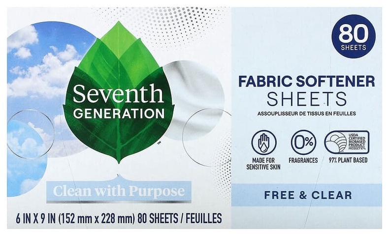 Seventh Generation кондиционер кондиционер для ткани, Free & Clear, 80 шт. 100 шт