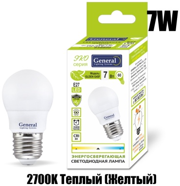 General Lighting Systems 7W E27, светодиодная, теплый белый