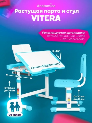 Растущий комплект Kitchen Aika, 70x45x79 см, голубой