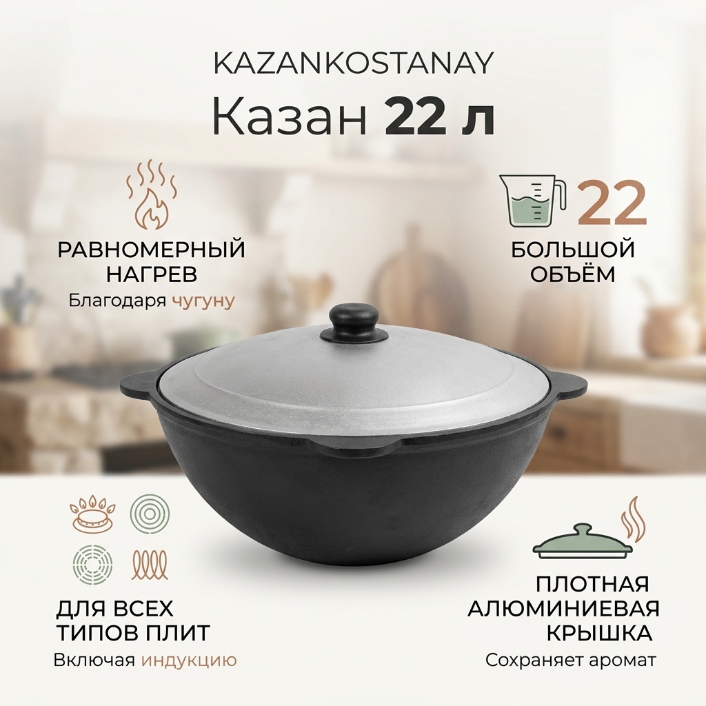 Казан KAZANKOSTANAY 22 л, чугун