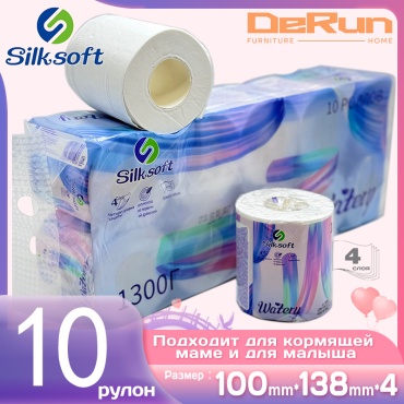 Silksoft туалетная бумага 4-слойный 10 шт, первичная целлюлоза