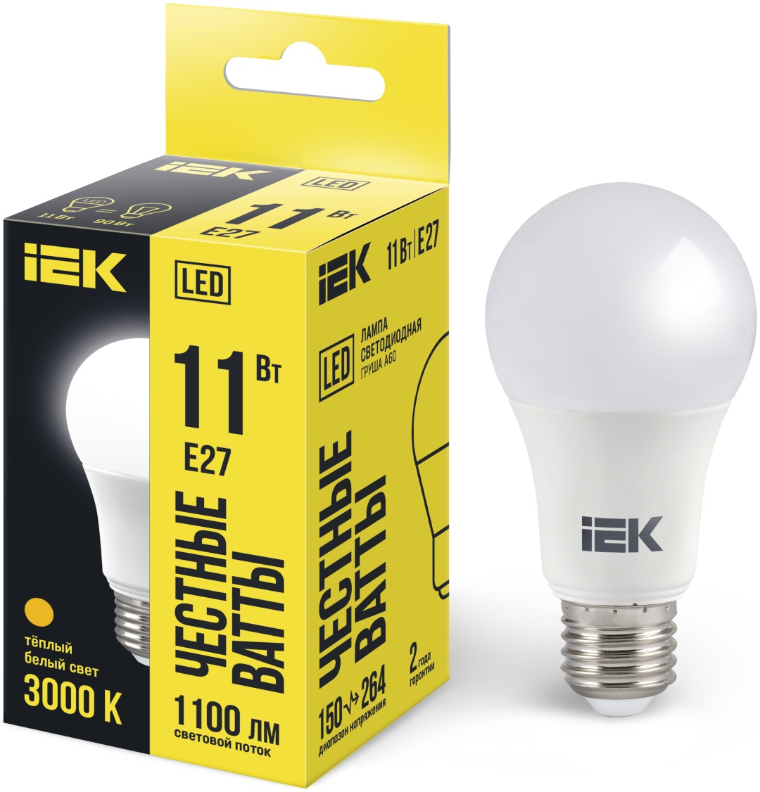 IEK 11W E27, светодиодная, теплый белый
