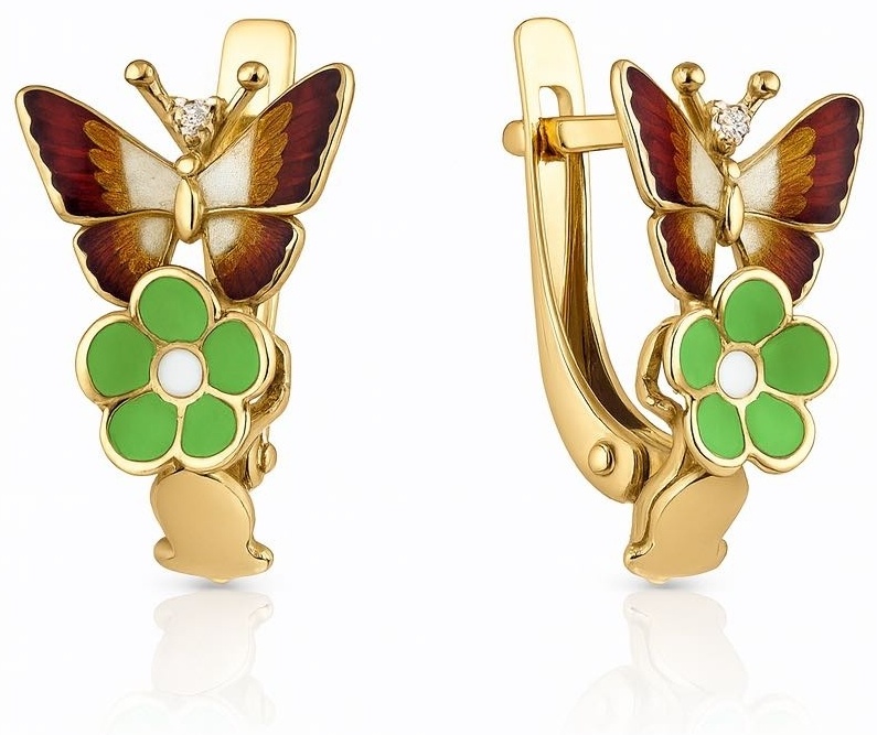 Серьги Italian Gold NAHE0042-00 вес 4.16 г золото, эмаль, бриллиант