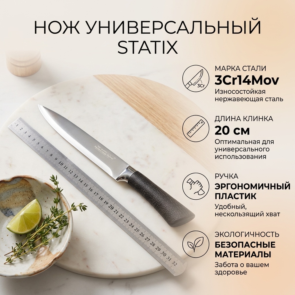 Нож универсальный StatiX, лезвие: нержавеющая сталь 1 шт