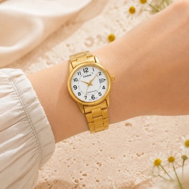 Кварцевые CASIO Женские часы Gold Classic White, аккуратная повседневная классика нержавеющая сталь
