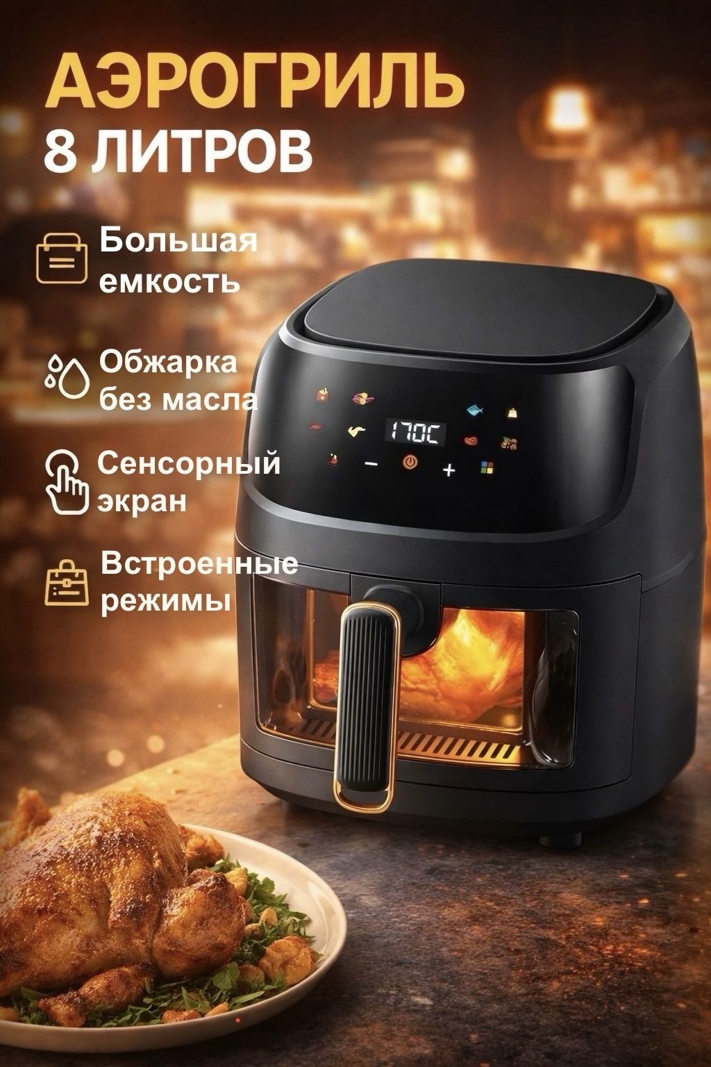 Аэрогриль Mix Home S-18 8 л черный