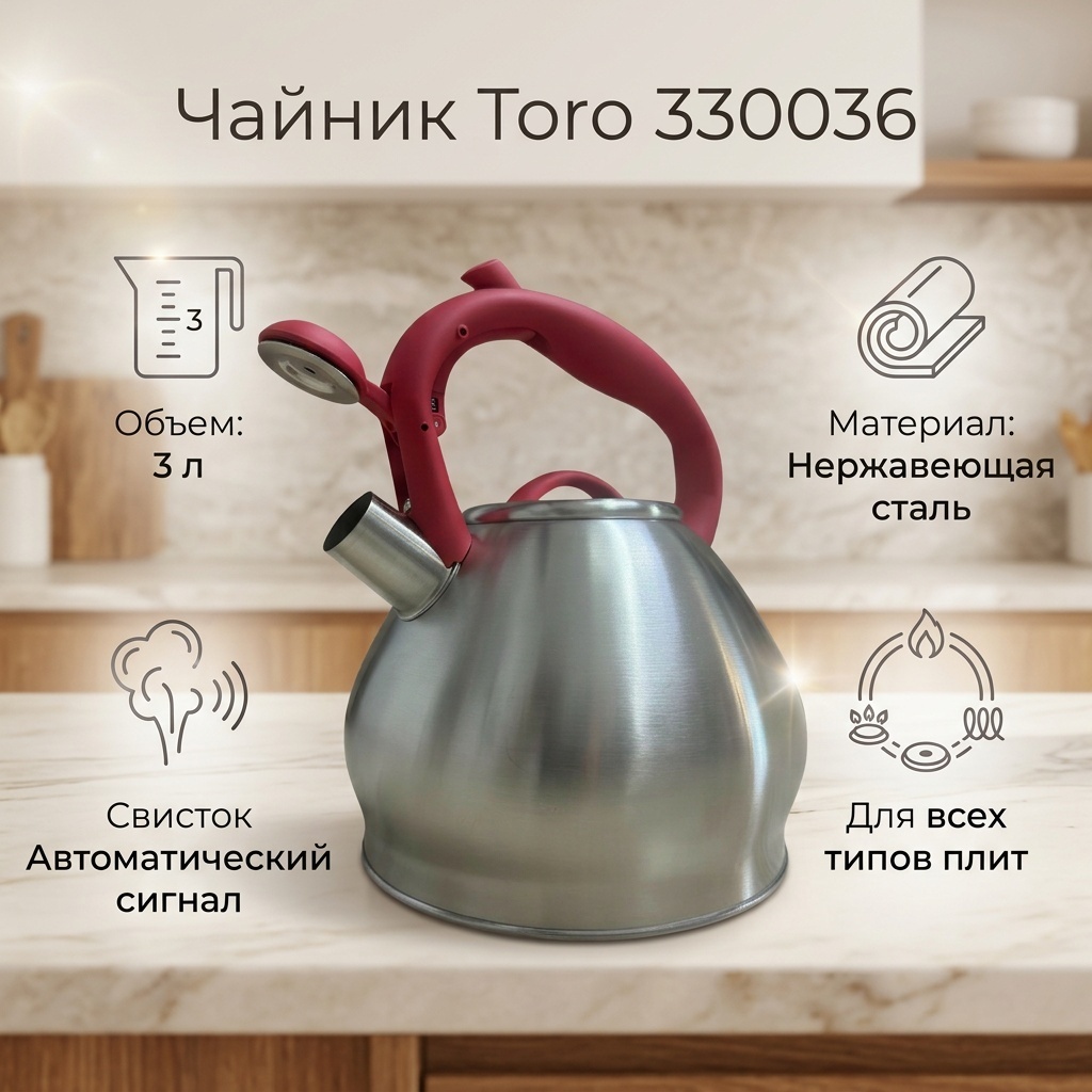 Toro чайник 330036 3 л, нержавеющая сталь