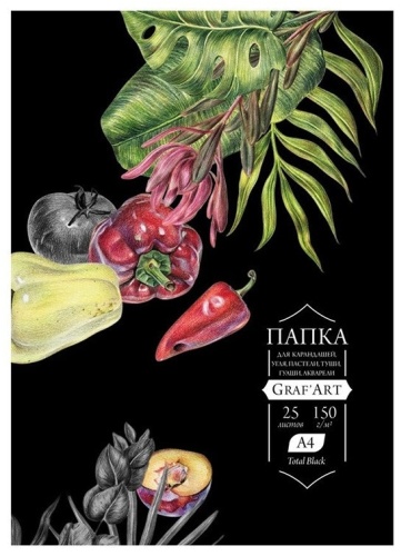 Папка с бумагой для сухих техник Малевичъ Graf'Art black, 150 г/м, А4, 25л