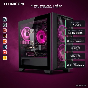 Tehnicom i5-13400F / RTX 3090 24 Гб / 16 Гб / 4000 Гб HDD+SSD 1000 Гб / Win 11 Pro