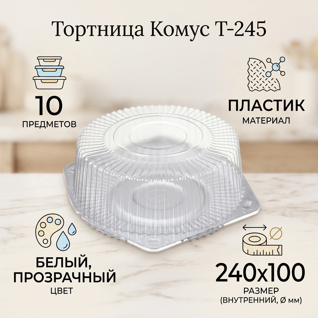 Комус тортница Т-245 белый, прозрачный 10 шт