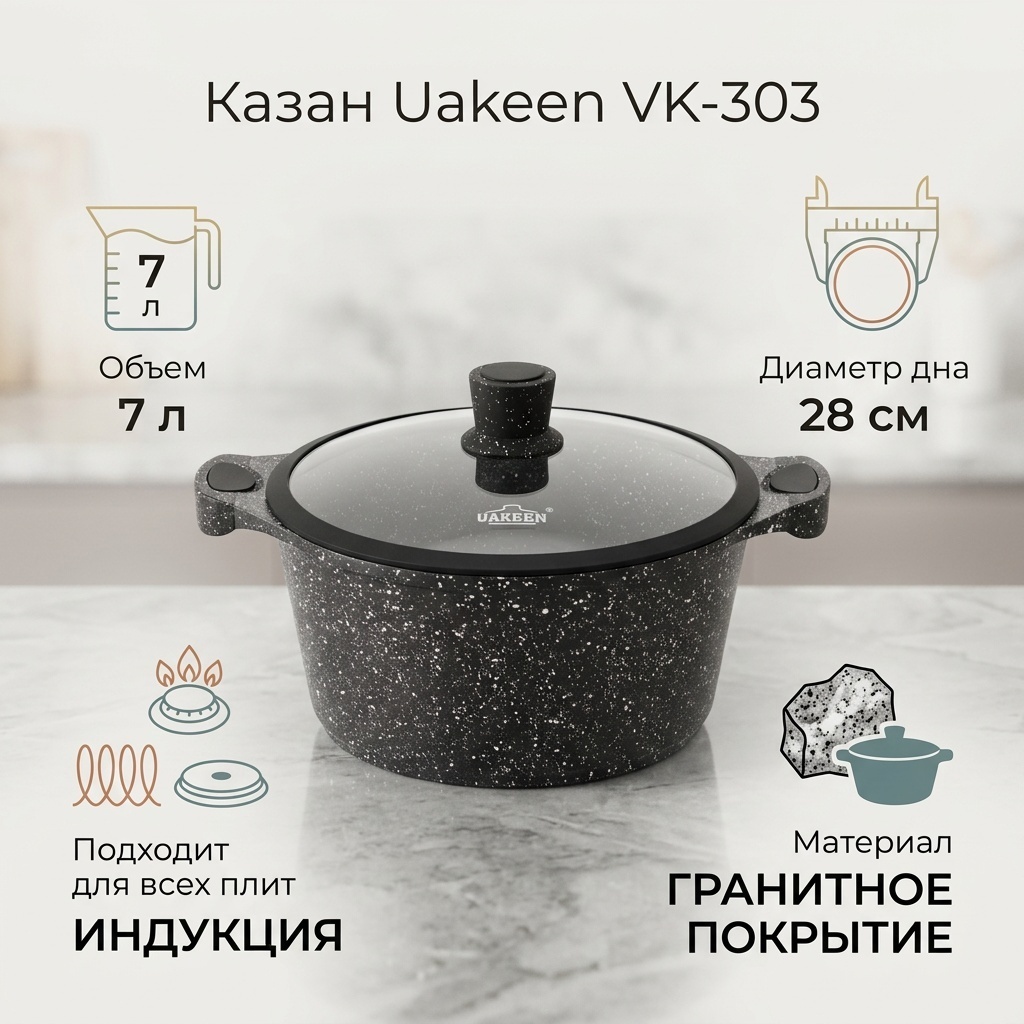 Казан Uakeen 7 л, гранит