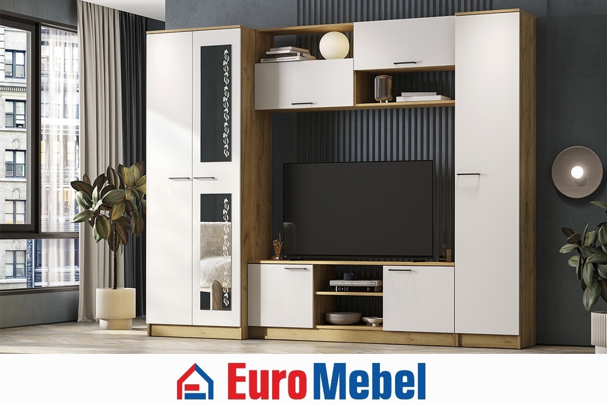 Стенка Euromebel МГС 3, 00064369, белый, светло-коричневый