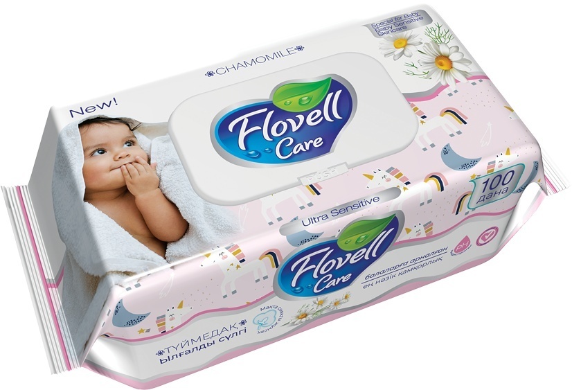Детские влажные салфетки Flovell Care Ultra Sensitive Chamomile 100 шт розовый