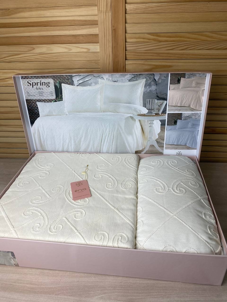 Покрывало с наволочками ERVA HOME Spring 240х260 см, хлопок, кремовый
