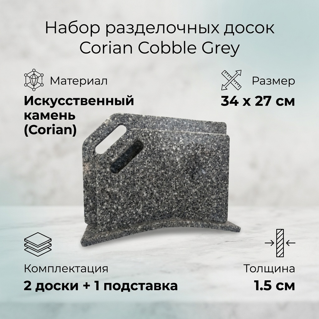 Corian Almaty набор разделочных досок Базовая коллекция Cobble Grey 2 шт, камень