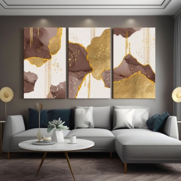 Araystudio.kz модульная картина триптих «Золотые трещины земли» 150x70 см