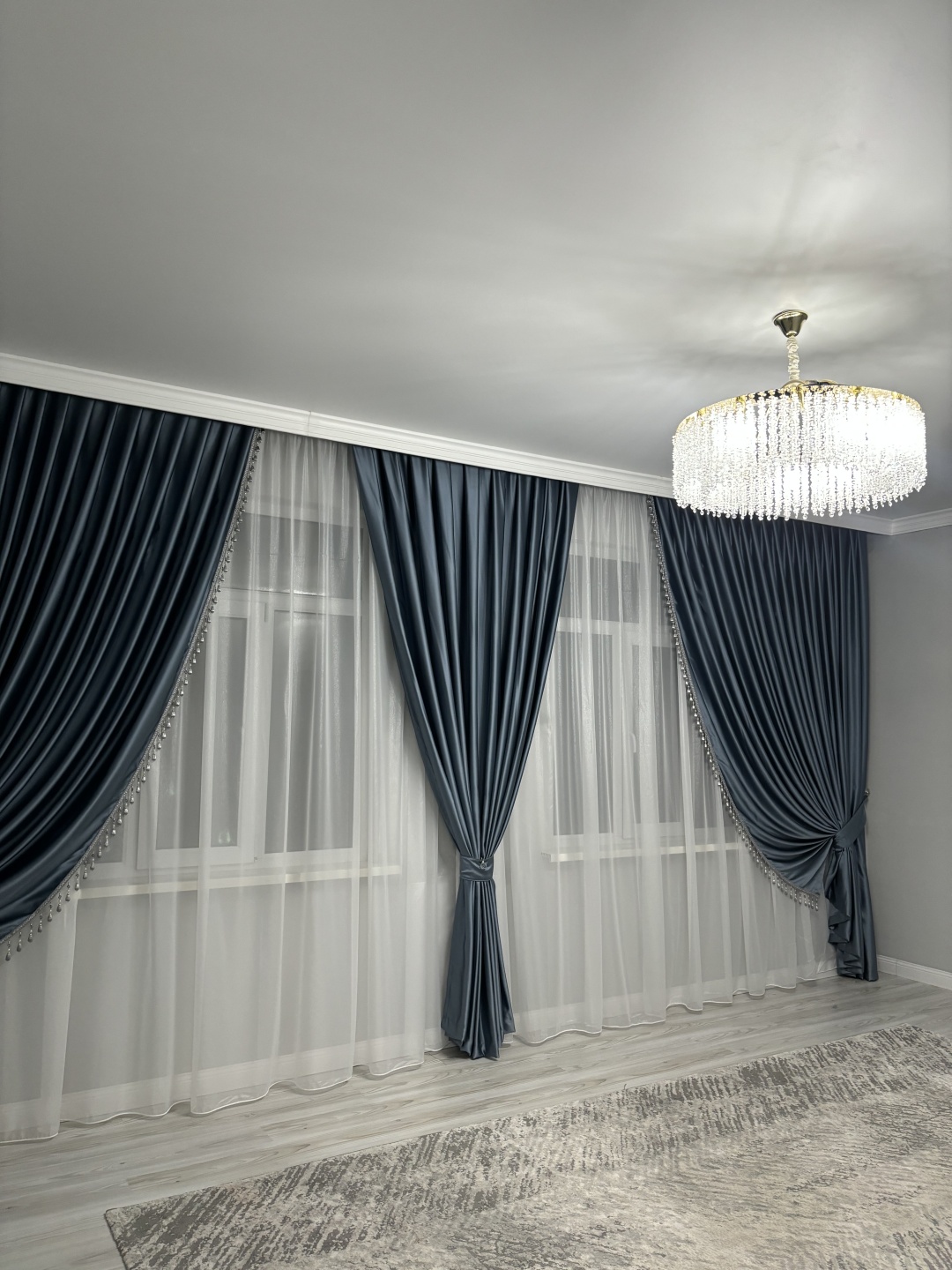 Комплект 900x280 см 5 шт, тюль, сатин, синий