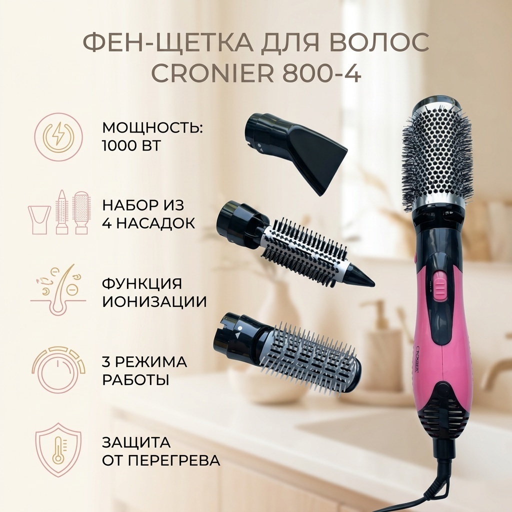 Cronier 800-4 фен-щетка черный, красный