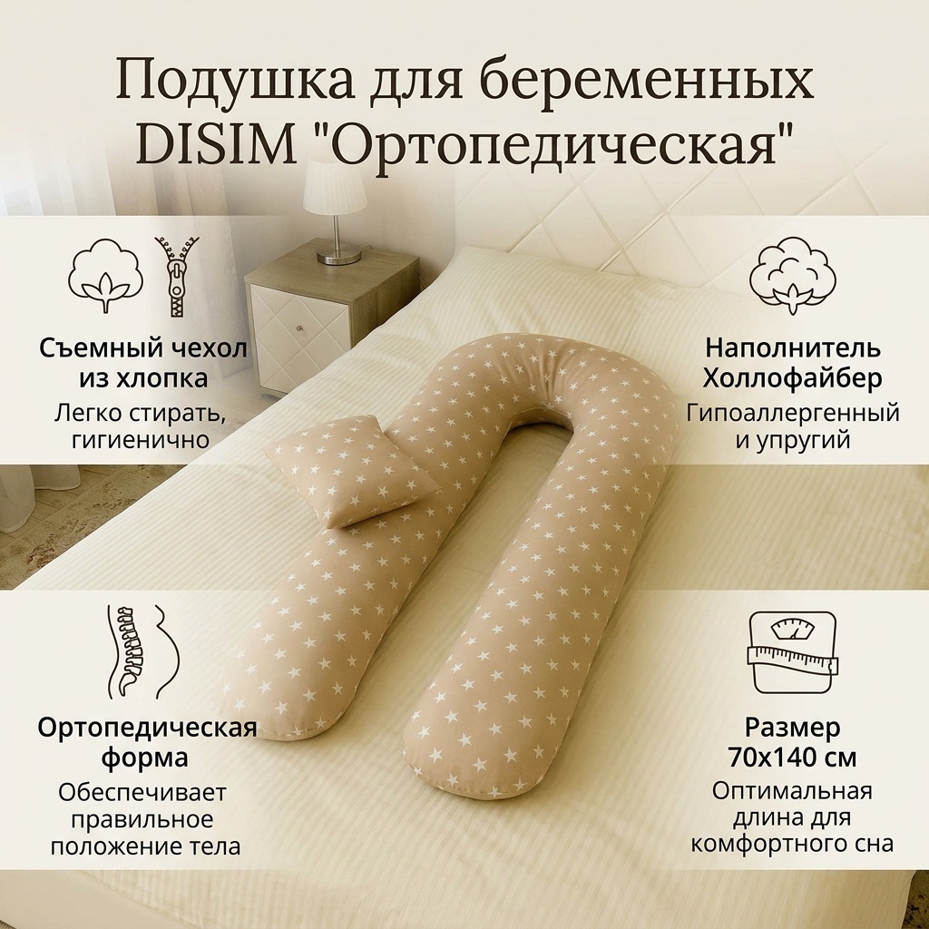 Ортопедическая подушка для беременных DISIM 70x140 см, холлофайбер
