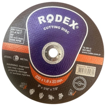 Диск отрезной абразивный 230x22х1.8 мм, Rodex диск абразивный 230х1,8х22мм