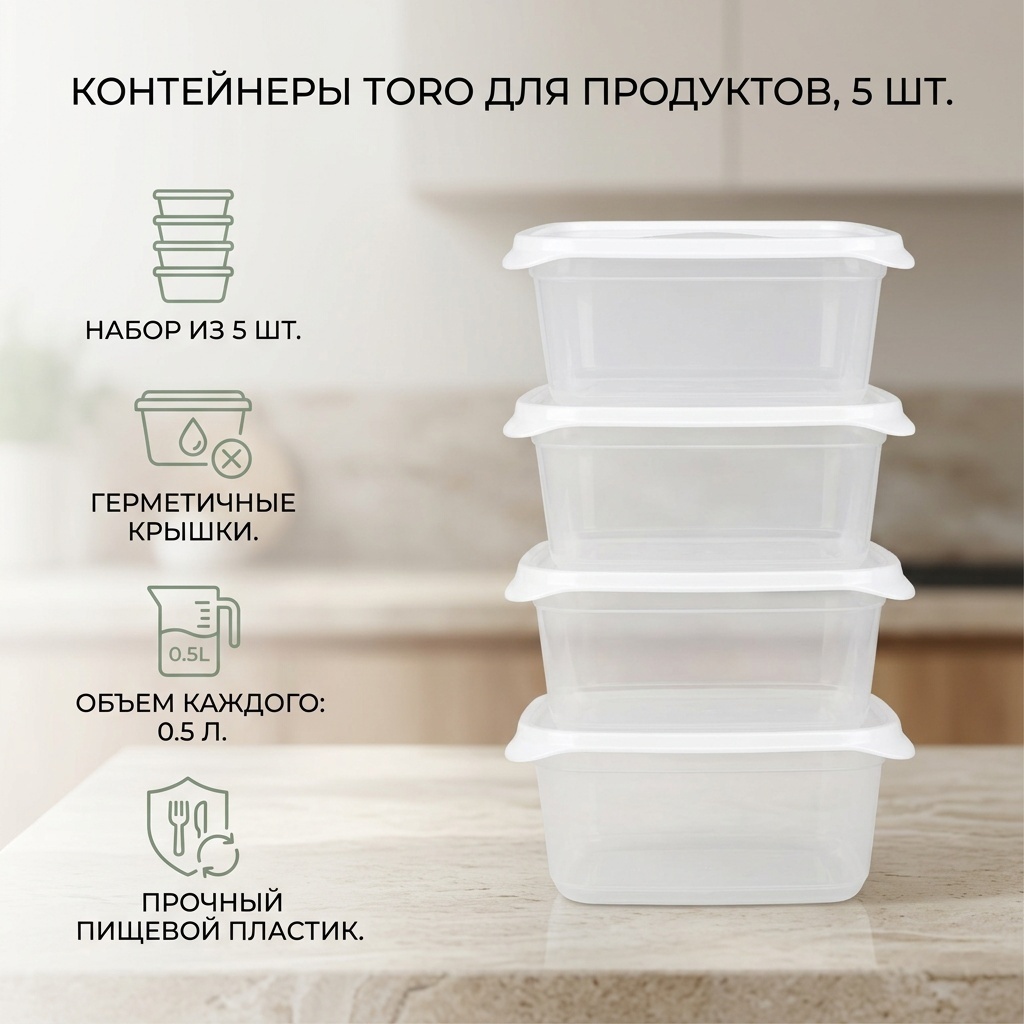 Toro набор контейнеров для продуктов, набор 5 шт, пластик