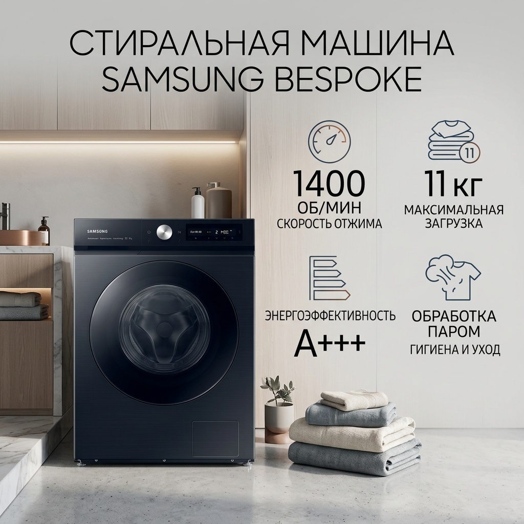 Стиральная машина Samsung WW11BB944CGBLD 11 кг черный