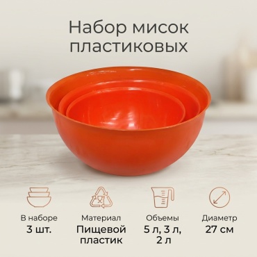 Миска Пластик 27х27 см, пластик, 3 шт