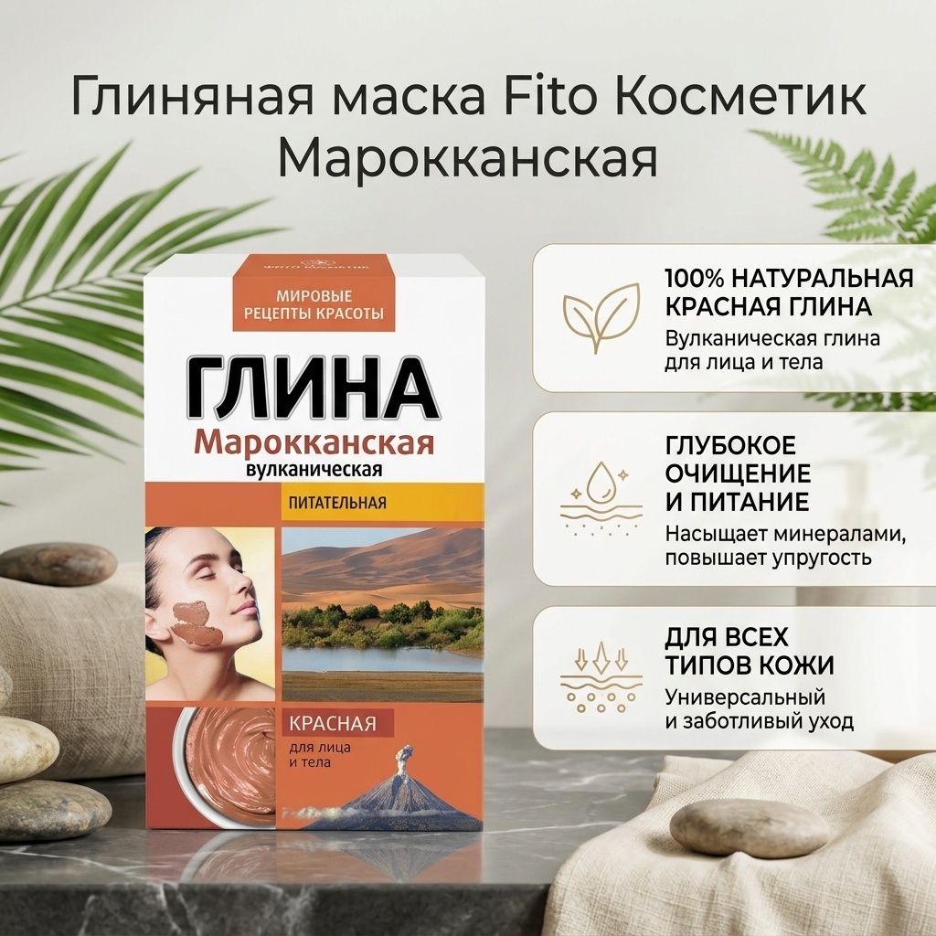 Маска для лица Fito Косметик глиняная Марокканская красная 100 г