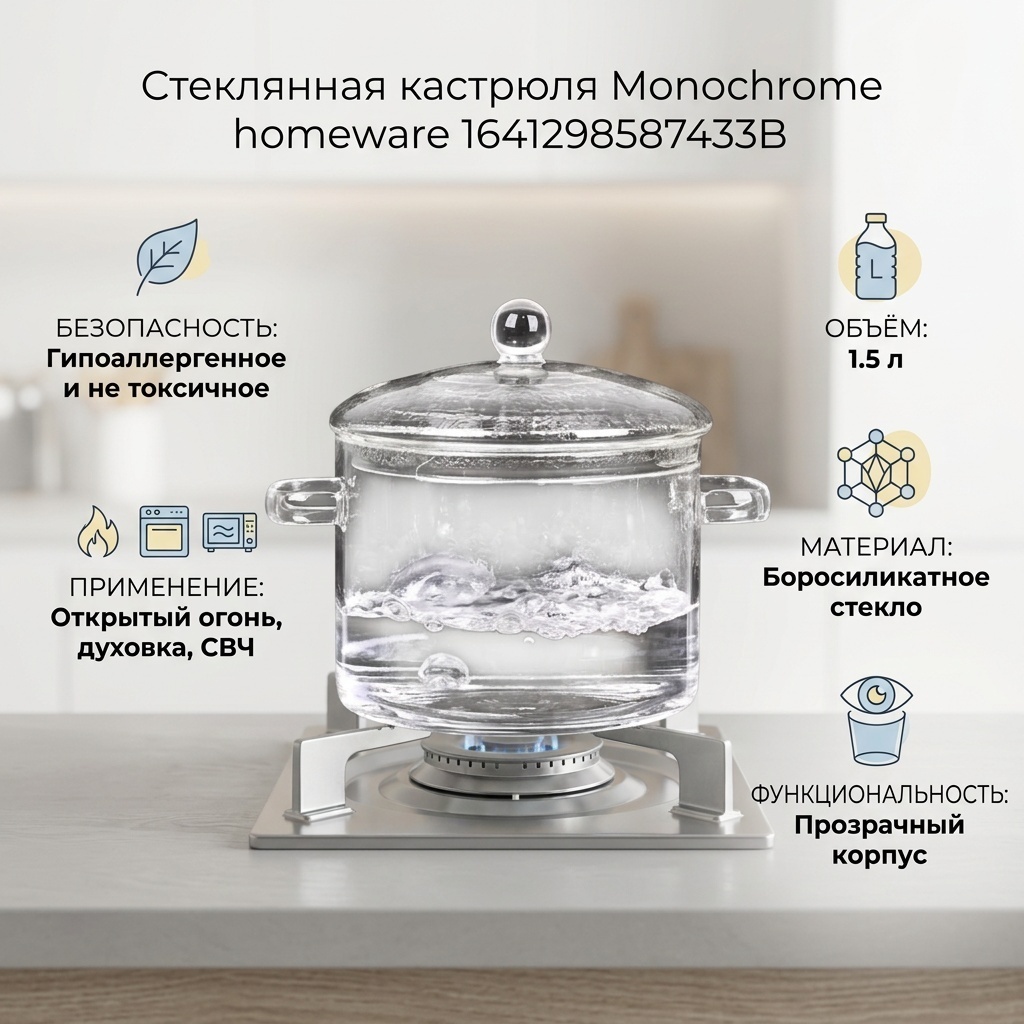 Кастрюля 1.5 л, Monochrome homeware 1641298587433B стекло