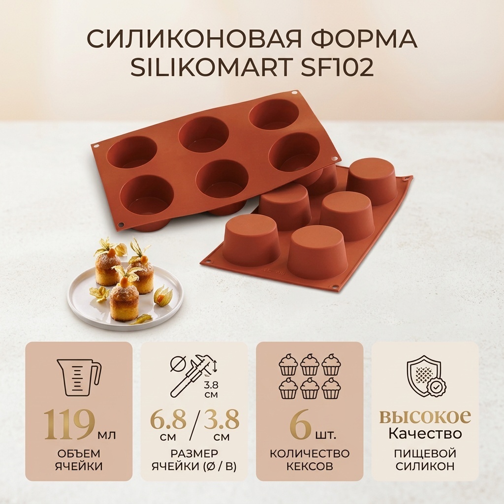 Форма для выпечки, для запекания, для кексов Silikomart силикон, 1 шт