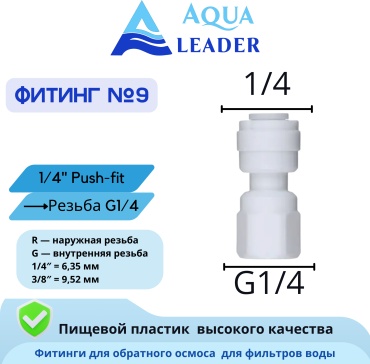 AQUA LEADER присоединительная трубка №9 (резьба внутр.1/4*1/4), для бытового фильтра