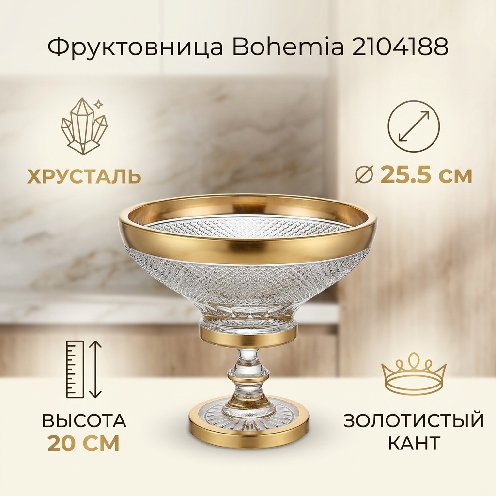 Фруктовница Bohemia 1 шт, хрусталь, 25.5х25.5 см