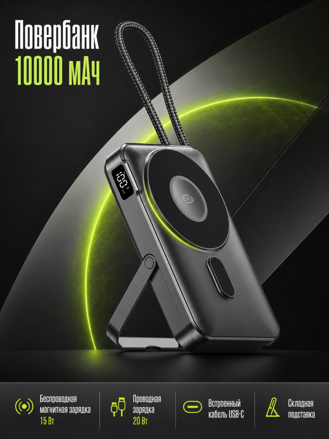 Внешний аккумулятор LARKO Power Bank MagCharge Pro 10K (CK803) 10000 мАч 20 Вт — фото 1