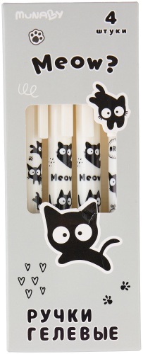 Ручка гелевая Munaby Black cat BC-0014 4 шт, 0.7 мм, цвет чернил синий
