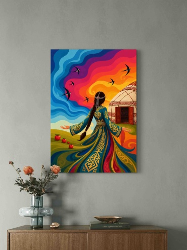 Картина Қазақ қызы – Свобода степи на подрамнике Boiay Art 60x90 см