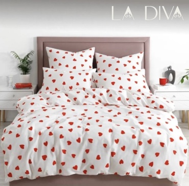 Комплект LA DIVA Heart 1.5-спальный хлопок, сатин, 1 наволочка: 50x70 см
