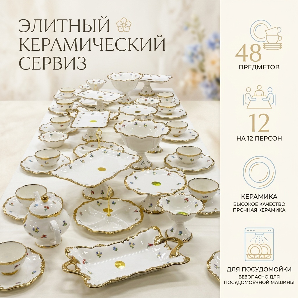 Сервиз на 12 персон , предметов: 48, столовый, керамика