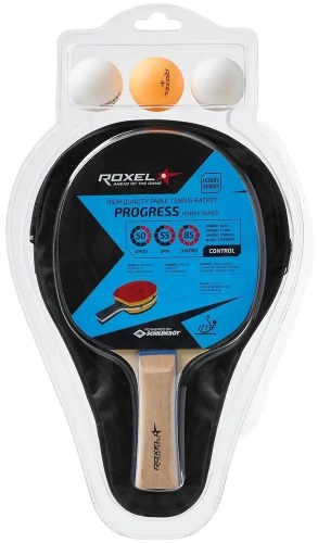 Набор для настольного тенниса Roxel Hobby Progress (ЦБ-00004521), 1 ракетка, 3 шарика, чехол