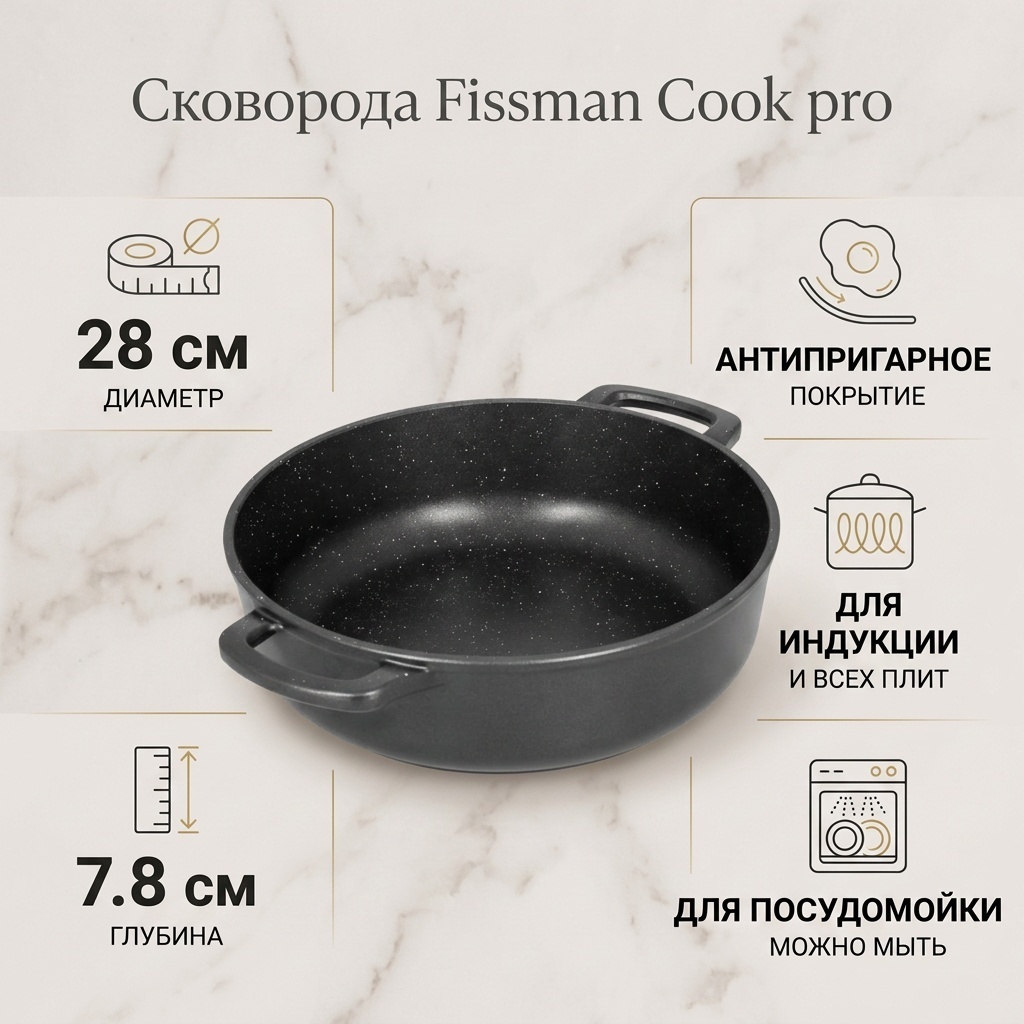 Сковорода Fissman Cook pro 28 см с антипригарным покрытием, алюминий