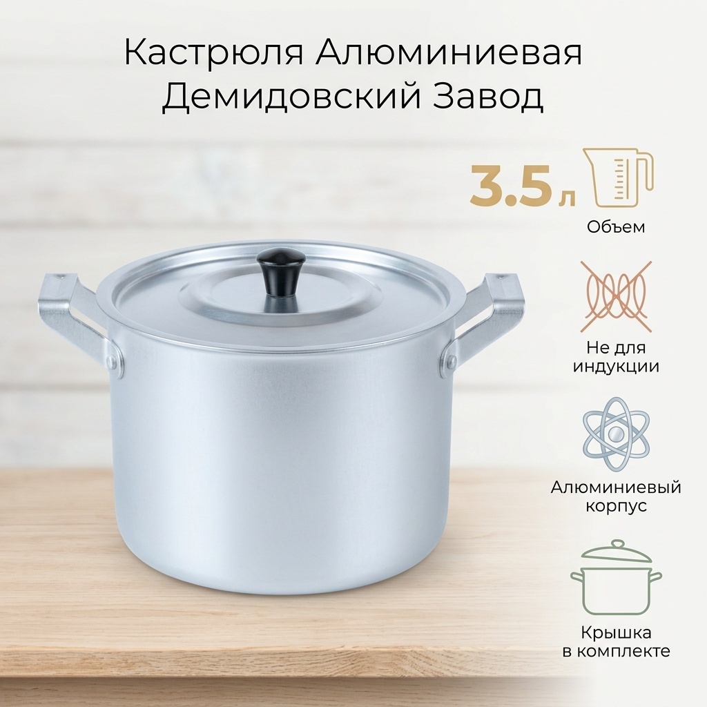 Кастрюля 3.5 л, Демидовский завод 061295 алюминий