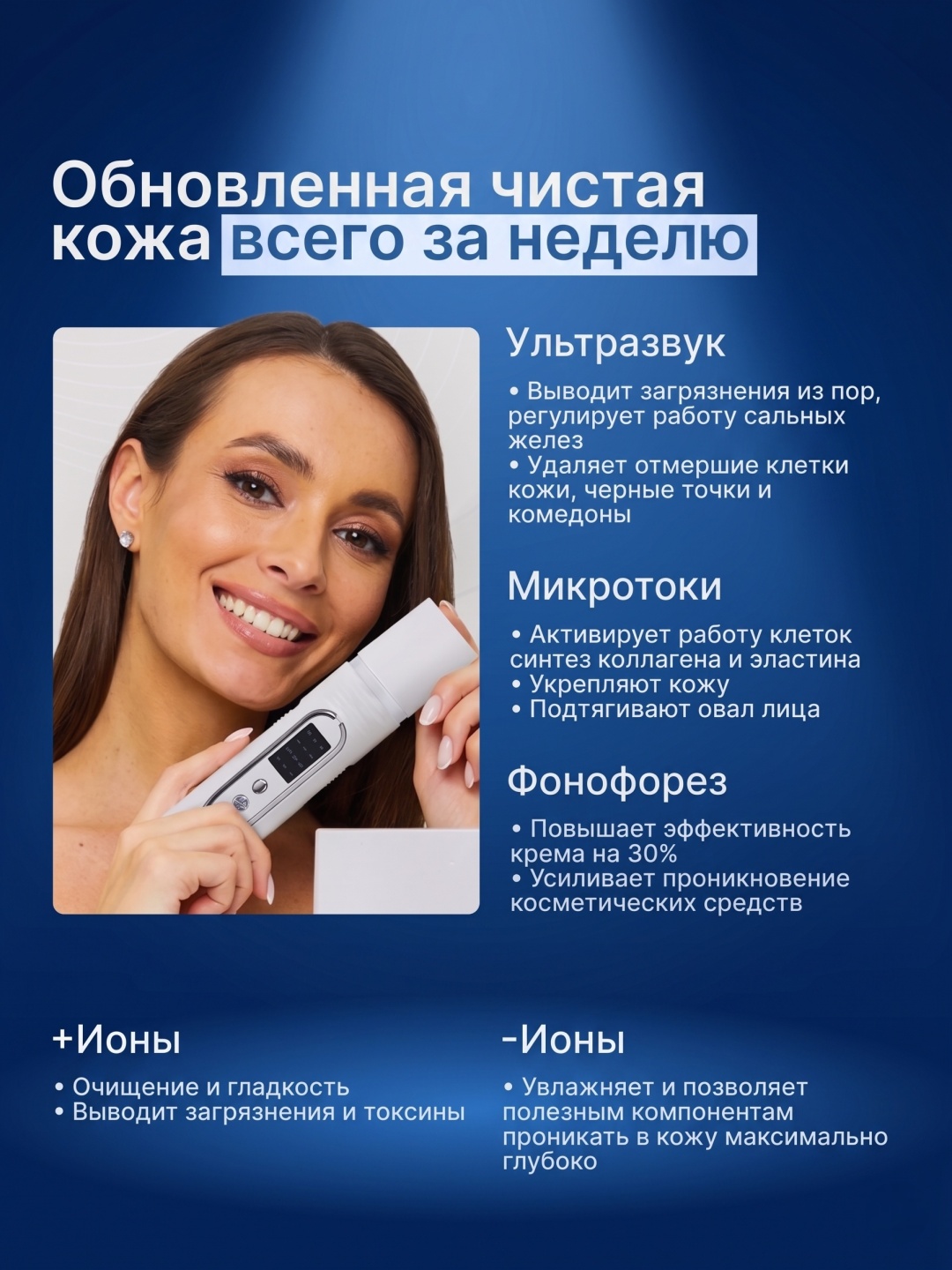 Аппарат для ультразвуковой чистки лица 3 кнопки — фото 3