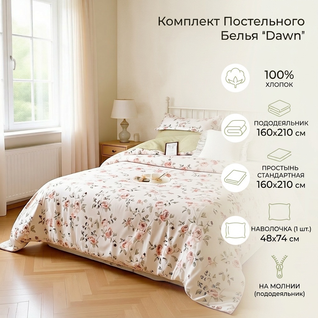 Комплект Dawn 1-спальный хлопок, 1 наволочка: 48x74 см