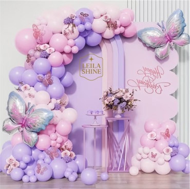 Набор воздушных шаров Leila Shine Фото зона 110 шт, фиолетовый, розовый, белый
