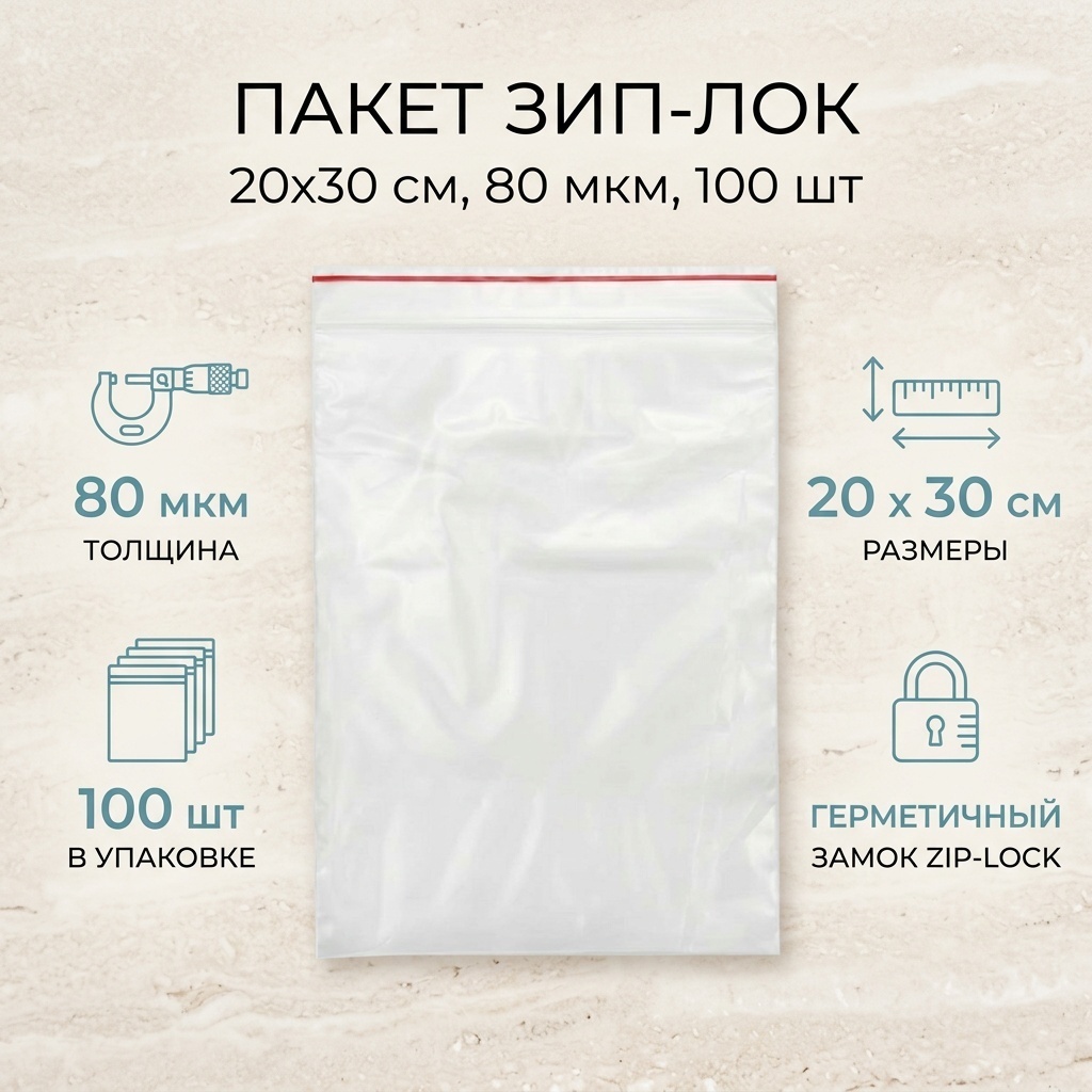 Пакет Зип-Лок 20x30см, 80 мкм 100 шт