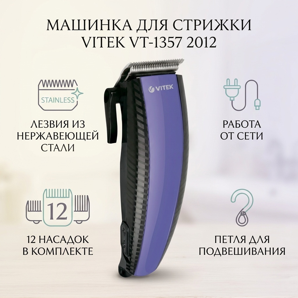Vitek машинка для стрижки VT-1357 2012 черный, фиолетовый