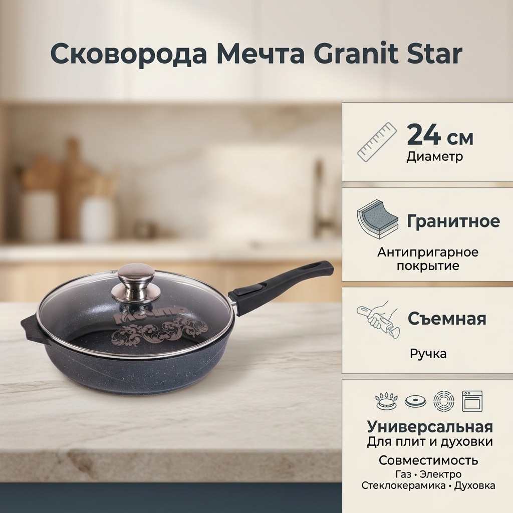 Сковорода Мечта Granit Star 24 см с антипригарным покрытием, алюминий