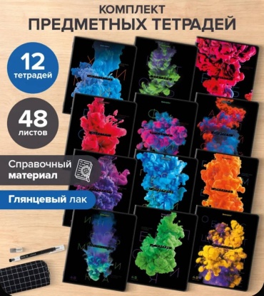 Набор предметных тетрадей 12888005_207866663, 48 л, А5, комбинированная, твердая обложка, 12 шт