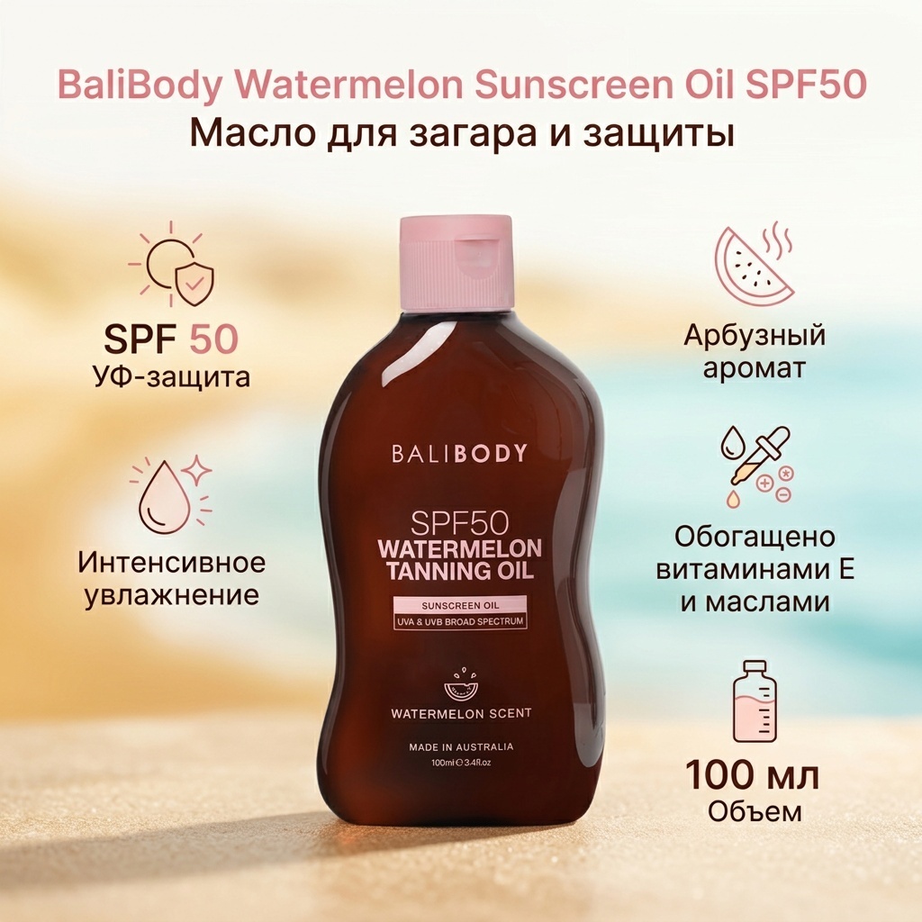 BaliBody Watermelon Sunscreen Oil SPF50 масло для тела 100 мл