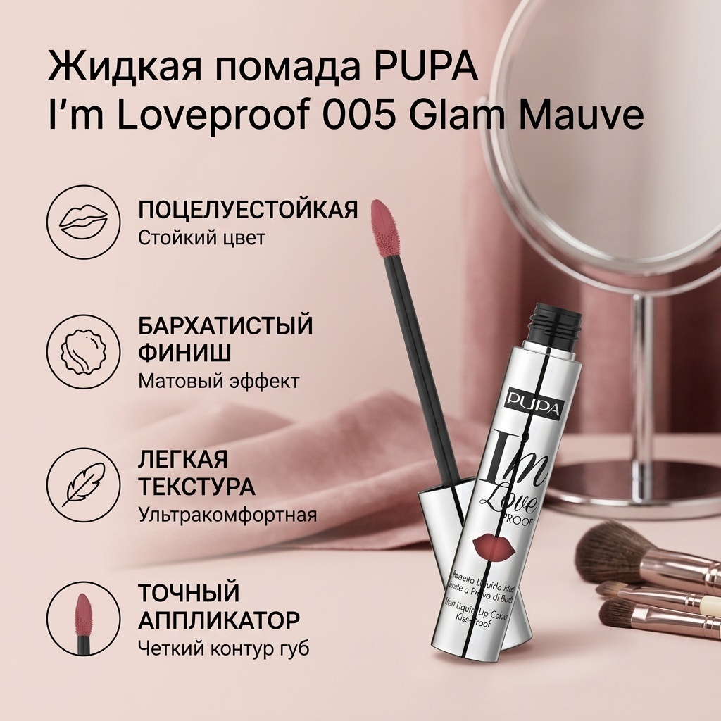 PUPA I m Loveproof жидкая помада 005 Glam Mauve